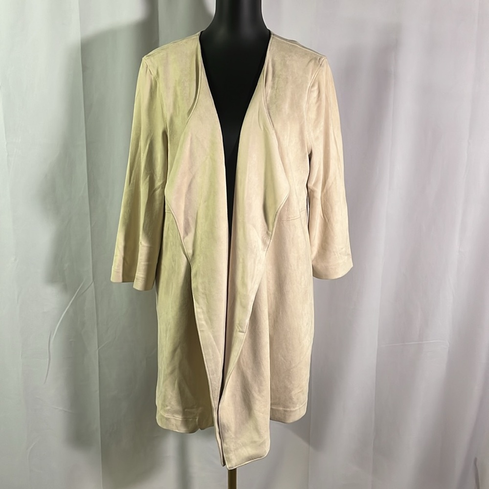 JOH Beige Faux Suede Draped Open Front Jacket